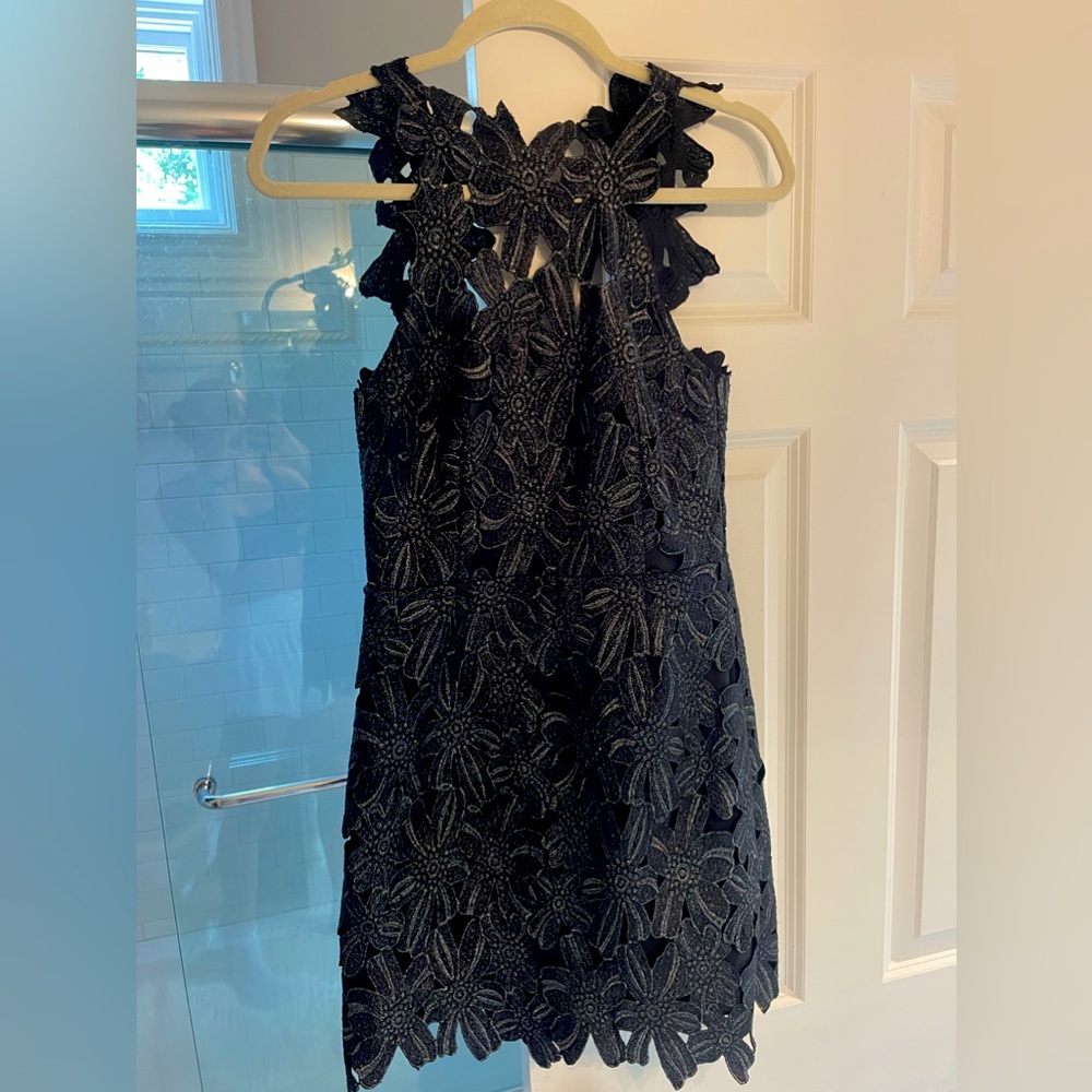 Free People V Jessa Foil Black Mini Dress